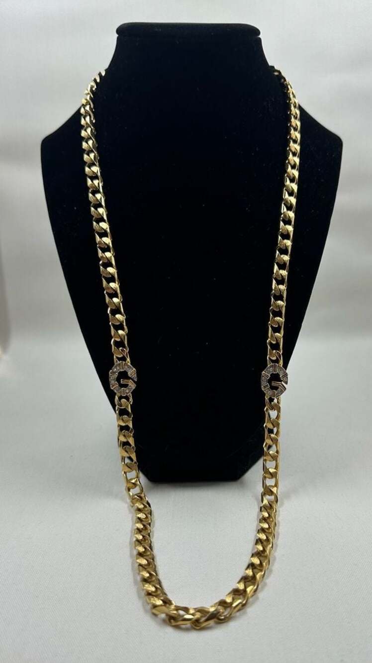 Vintage Givenchy Gold-Tone Heavy Curb Chain Necklace with Crystal G-Logo Accents